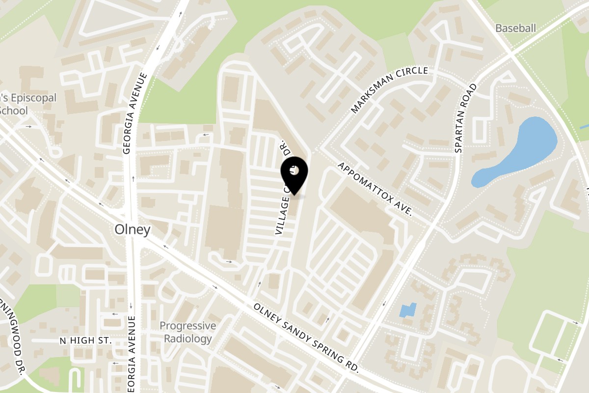 Map showing the location of Pho & Grill Olney on 18153 Village Mart Dr in Olney